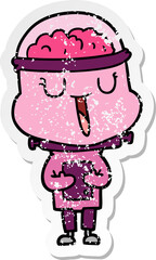 distressed sticker of a happy cartoon robot