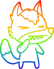 rainbow gradient line drawing of a angry wolf cartoon