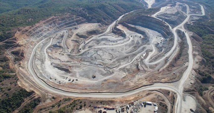 Aerial view of gold mine open mining pit
