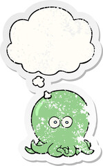 cartoon octopus with thought bubble as a distressed worn sticker