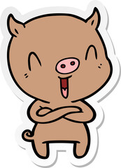 Obraz premium sticker of a happy cartoon pig