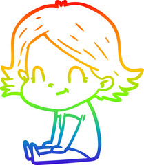 Obraz premium rainbow gradient line drawing of a cartoon friendly girl