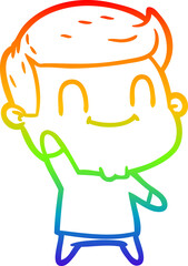 rainbow gradient line drawing of a cartoon happy man