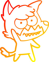warm gradient line drawing of a cartoon grinning fox
