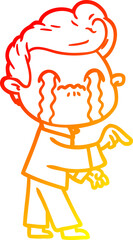 warm gradient line drawing of a cartoon man crying