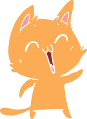 happy flat color style cartoon cat meowing