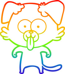 rainbow gradient line drawing of a cartoon dog with tongue sticking out