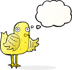cartoon bird waving wing with thought bubble