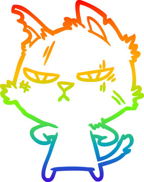 recommend clip art: rainbow gradient line drawing of a tough cartoon cat