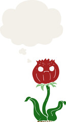 cartoon thistle with thought bubble in retro style