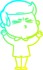 cold gradient line drawing of a cartoon man sweating