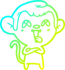 cold gradient line drawing of a crazy cartoon monkey
