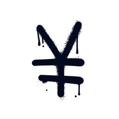 Obraz premium Currency icon of Yen and Yuan in urban graffiti style. Black spray graffiti symbol of currency with smudges isolated on white background. Vector textured sprayed illustration.