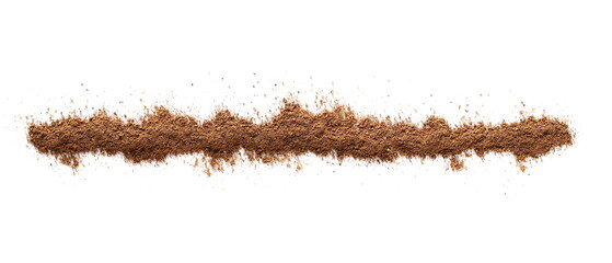 Pile ground, milled nutmeg powder line isolated on white, top view 