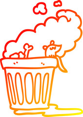 warm gradient line drawing of a cartoon smelly garbage can