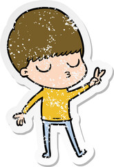 distressed sticker of a cartoon calm boy