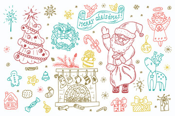 Holiday Collection. Merry Christmas. Set of christmas characters and decorations.
