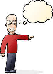 cartoon old man gesturing Get Out! with thought bubble
