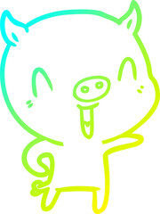 cold gradient line drawing of a happy cartoon pig