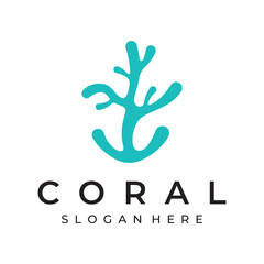 Beautiful colorful underwater natural coral reef logo creative design. Coral reefs for fish habitat.