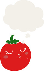 cartoon tomato with thought bubble in retro style