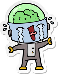 sticker of a cartoon crying robot