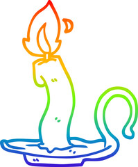 rainbow gradient line drawing of a cartoon burning candle