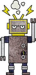 retro grunge texture cartoon of a malfunctioning robot