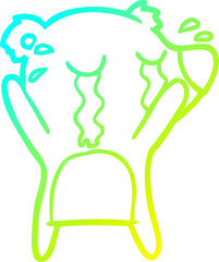 cold gradient line drawing of a cartoon crying polar bear