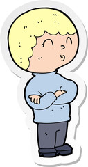 Obraz premium sticker of a cartoon boy with folded arms