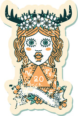 Retro Tattoo Style human druid with natural twenty dice roll