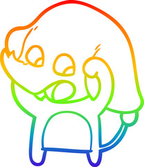 rainbow gradient line drawing of a cute cartoon elephant