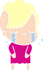 flat color style cartoon crying girl