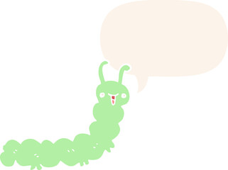 cartoon caterpillar with speech bubble in retro style