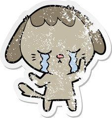 distressed sticker of a cute puppy crying cartoon