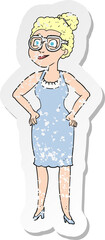 retro distressed sticker of a cartoon woman wearing glasses