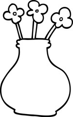 line drawing cartoon vase with flowers