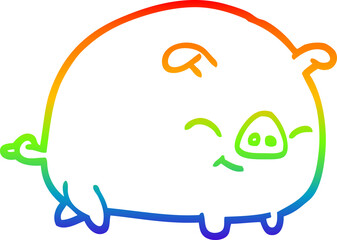 rainbow gradient line drawing of a cartoon pig