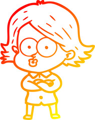 Fototapeta premium warm gradient line drawing of a cartoon girl pouting