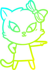 cold gradient line drawing of a cartoon cat