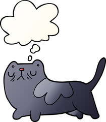 cartoon cat with thought bubble in smooth gradient style