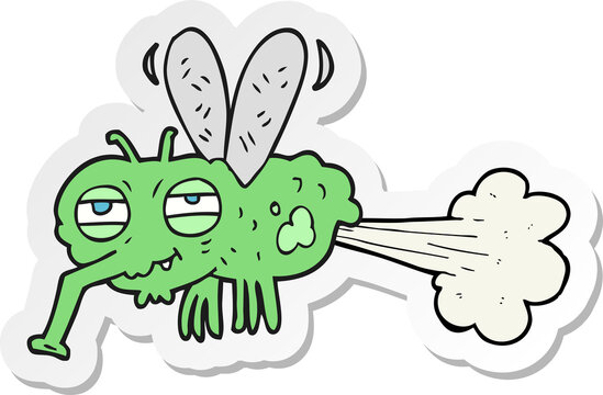 sticker of a cartoon gross farting fly