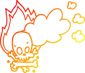 warm gradient line drawing of a cartoon spooky burning bones
