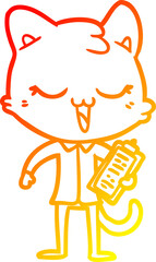 warm gradient line drawing of a cartoon cat