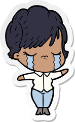 sticker of a cartoon woman crying