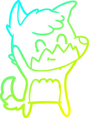 cold gradient line drawing of a cartoon friendly fox