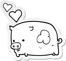 sticker of a cartoon pig in love