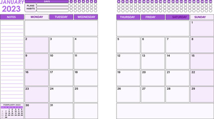 Calendar planner timetable week monthly  vector template