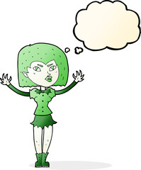 cartoon vampire girl with thought bubble