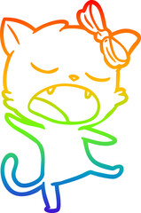 rainbow gradient line drawing of a cartoon singing cat